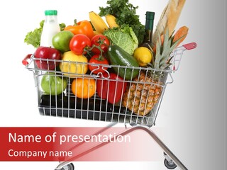 A Shopping Cart Full Of Fresh Fruits And Vegetables PowerPoint Template