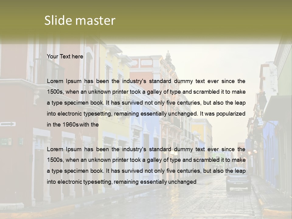 A Row Of Colorful Buildings On A City Street PowerPoint Template