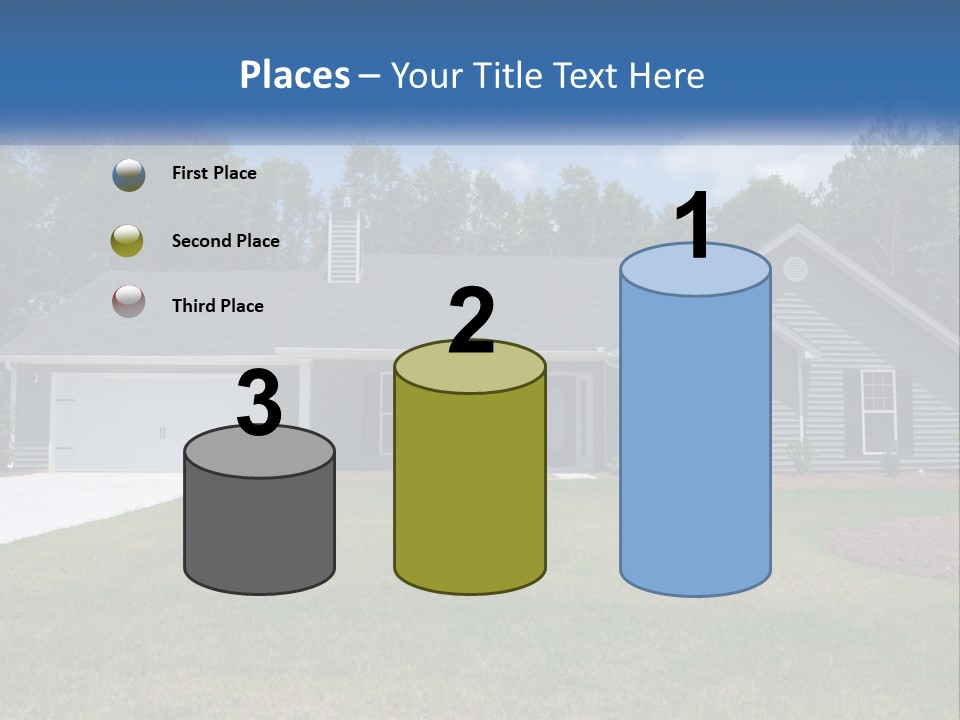 A House With A Blue Sign In Front Of It PowerPoint Template