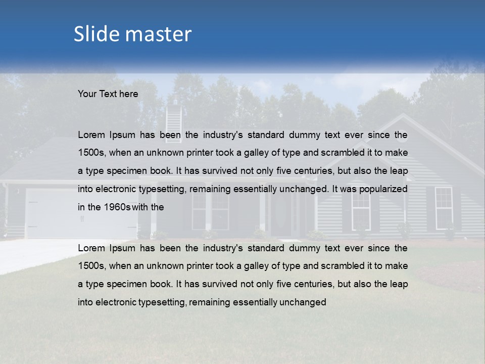 A House With A Blue Sign In Front Of It PowerPoint Template