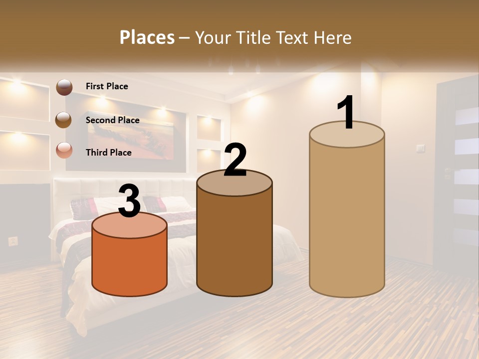 A Bedroom With A Bed And A Chandelier PowerPoint Template