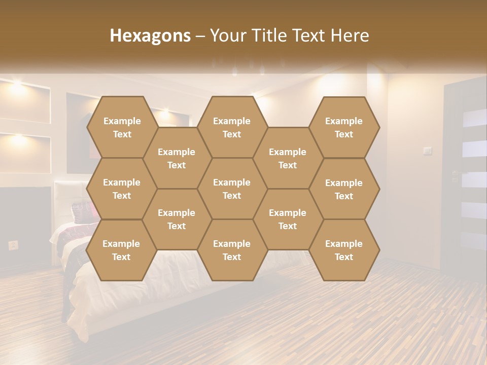 A Bedroom With A Bed And A Chandelier PowerPoint Template