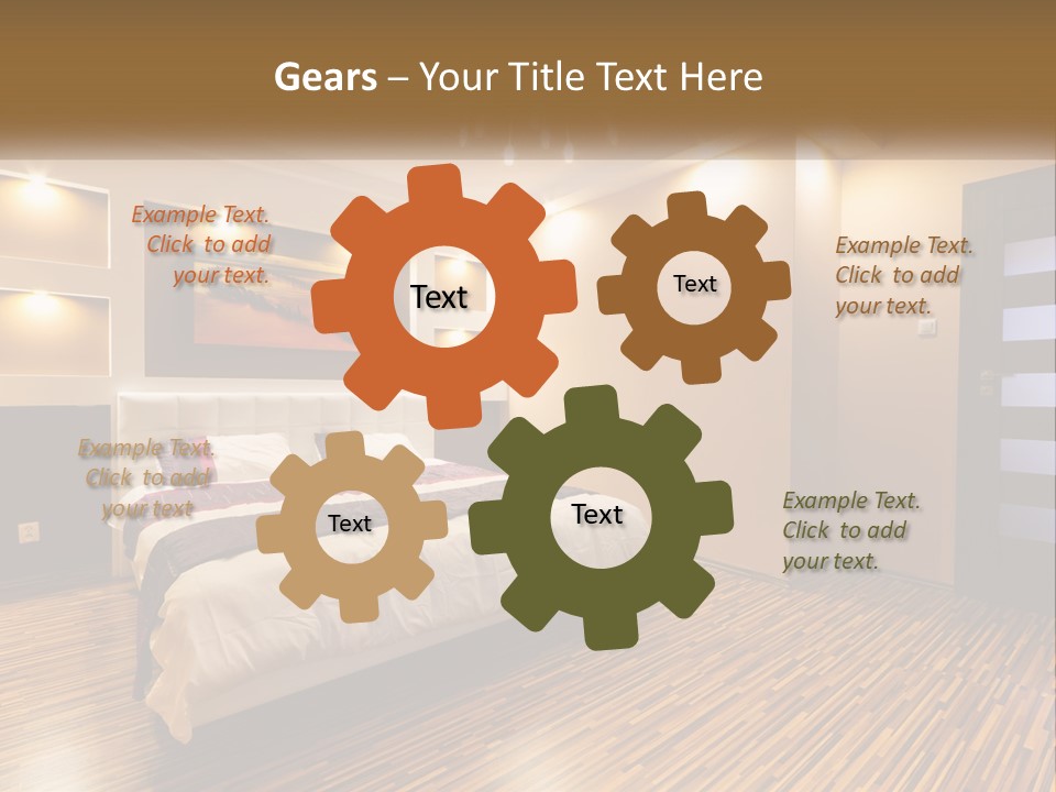 A Bedroom With A Bed And A Chandelier PowerPoint Template