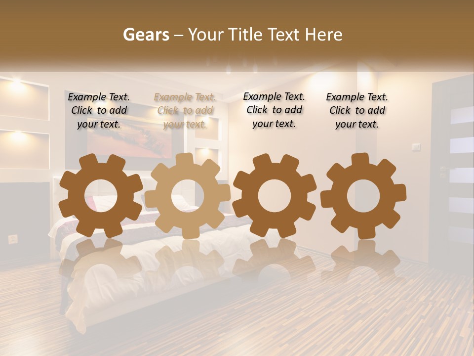 A Bedroom With A Bed And A Chandelier PowerPoint Template