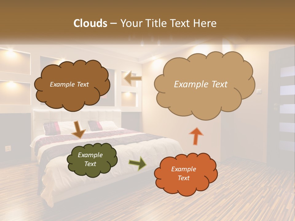 A Bedroom With A Bed And A Chandelier PowerPoint Template