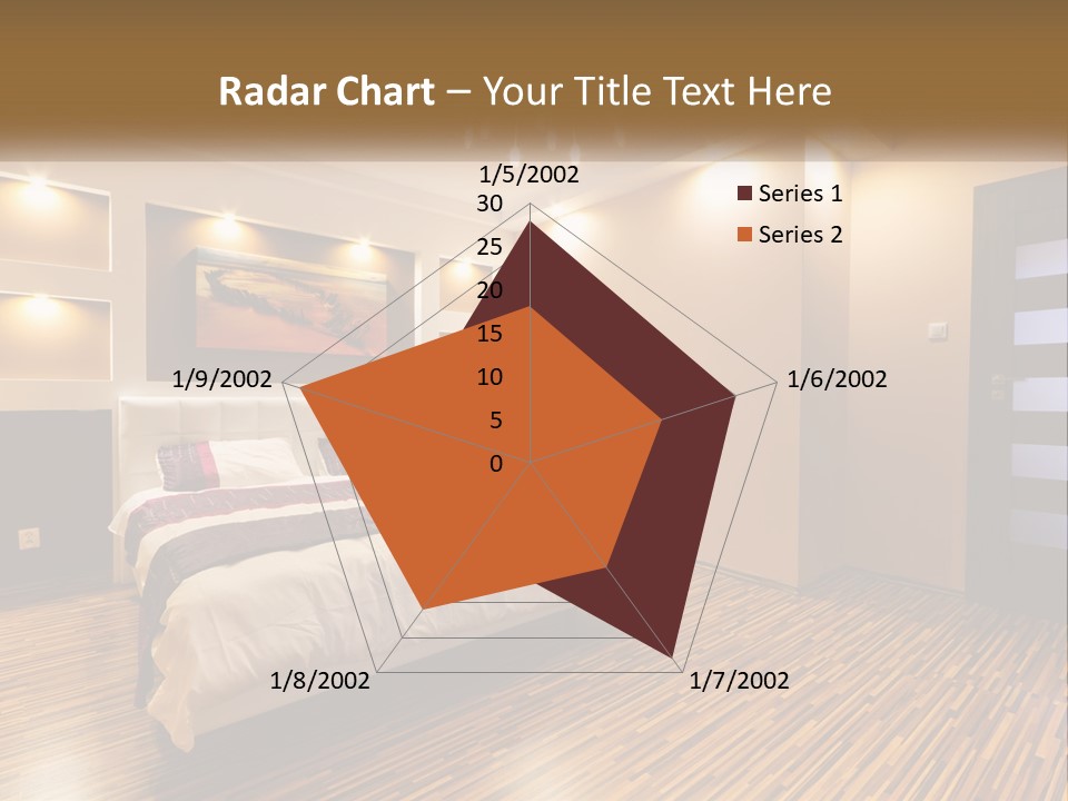 A Bedroom With A Bed And A Chandelier PowerPoint Template