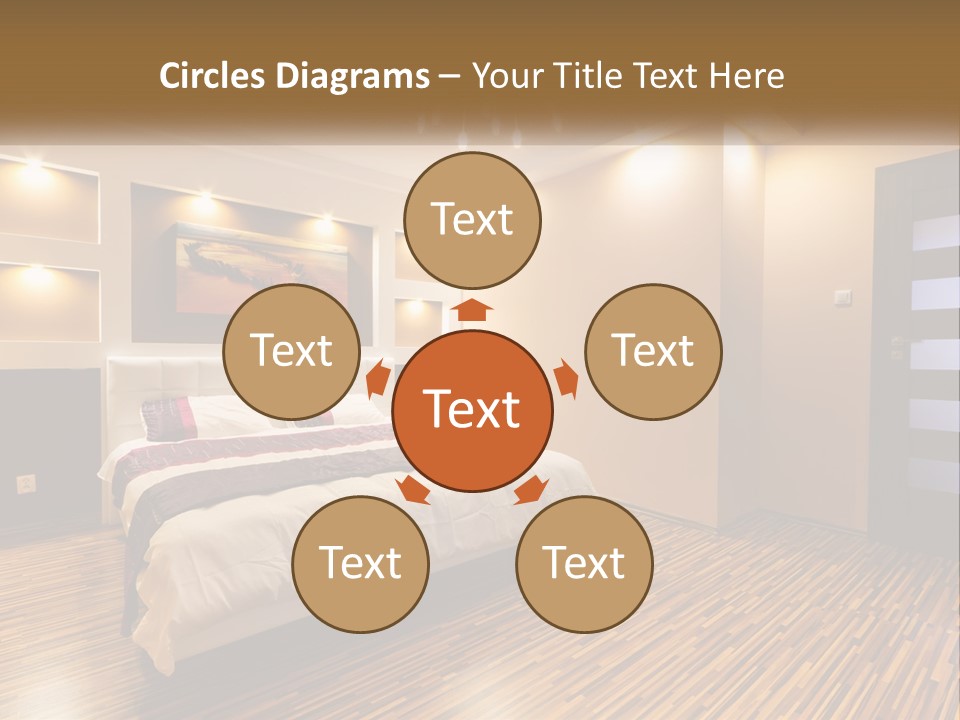 A Bedroom With A Bed And A Chandelier PowerPoint Template