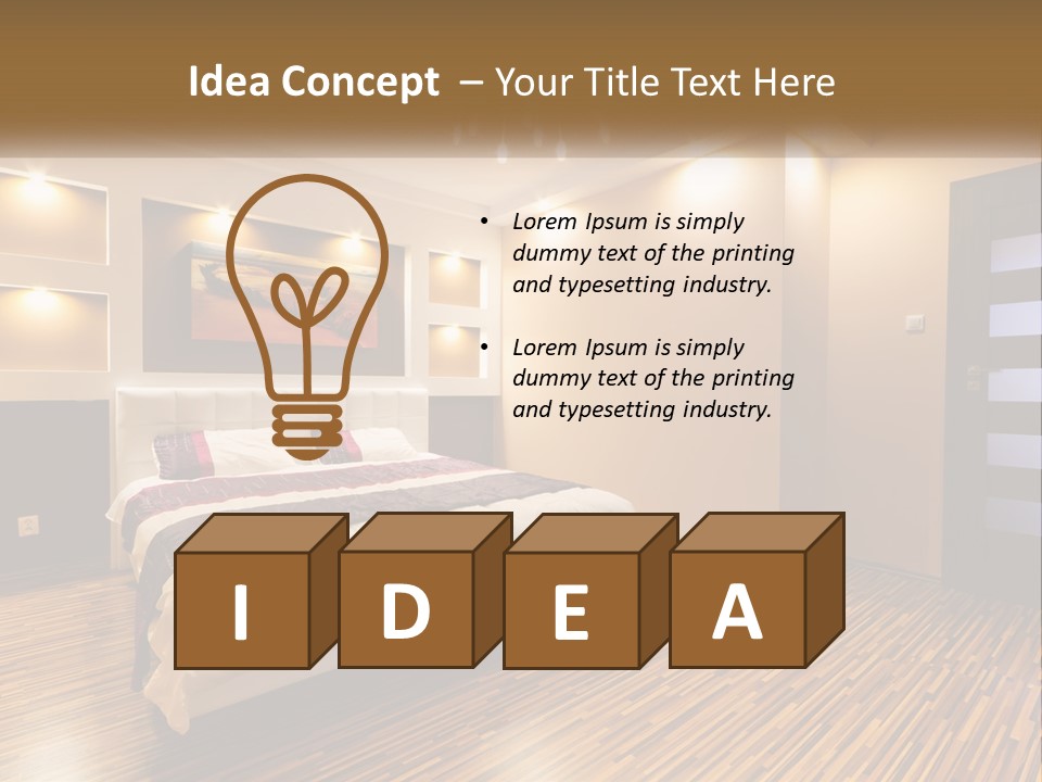 A Bedroom With A Bed And A Chandelier PowerPoint Template