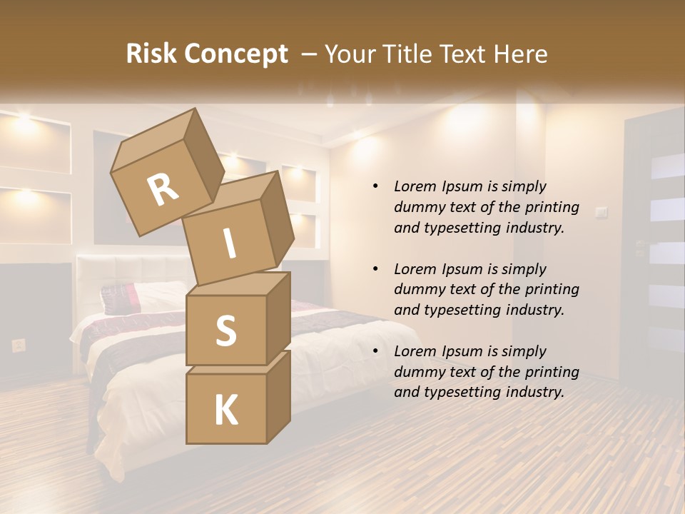 A Bedroom With A Bed And A Chandelier PowerPoint Template