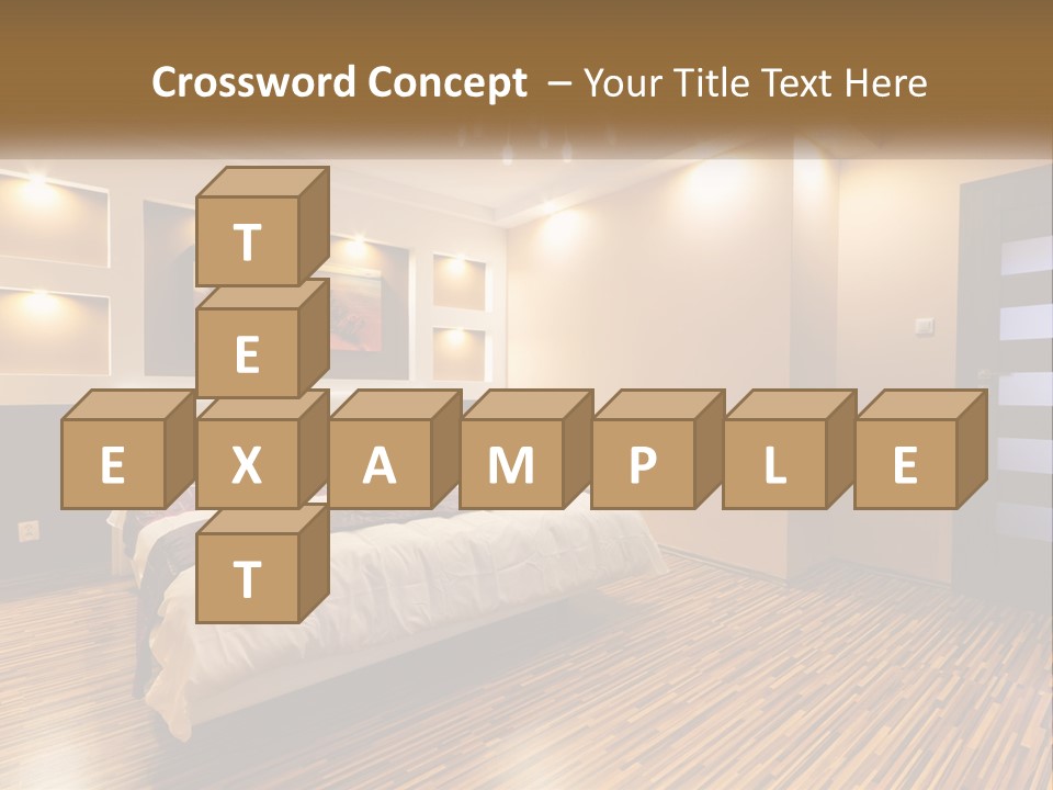 A Bedroom With A Bed And A Chandelier PowerPoint Template