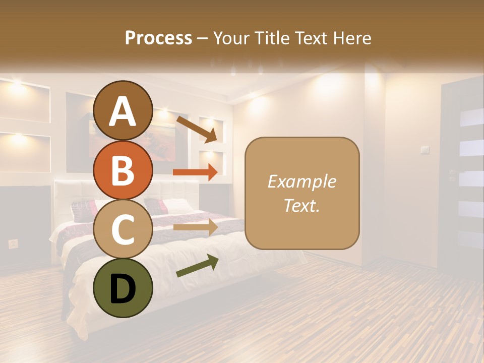 A Bedroom With A Bed And A Chandelier PowerPoint Template