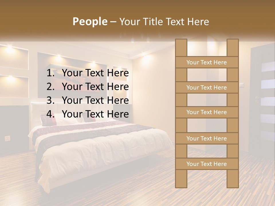 A Bedroom With A Bed And A Chandelier PowerPoint Template