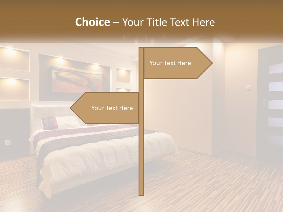 A Bedroom With A Bed And A Chandelier PowerPoint Template