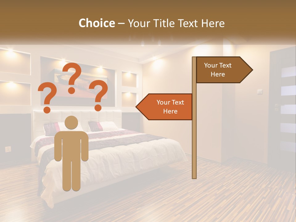 A Bedroom With A Bed And A Chandelier PowerPoint Template