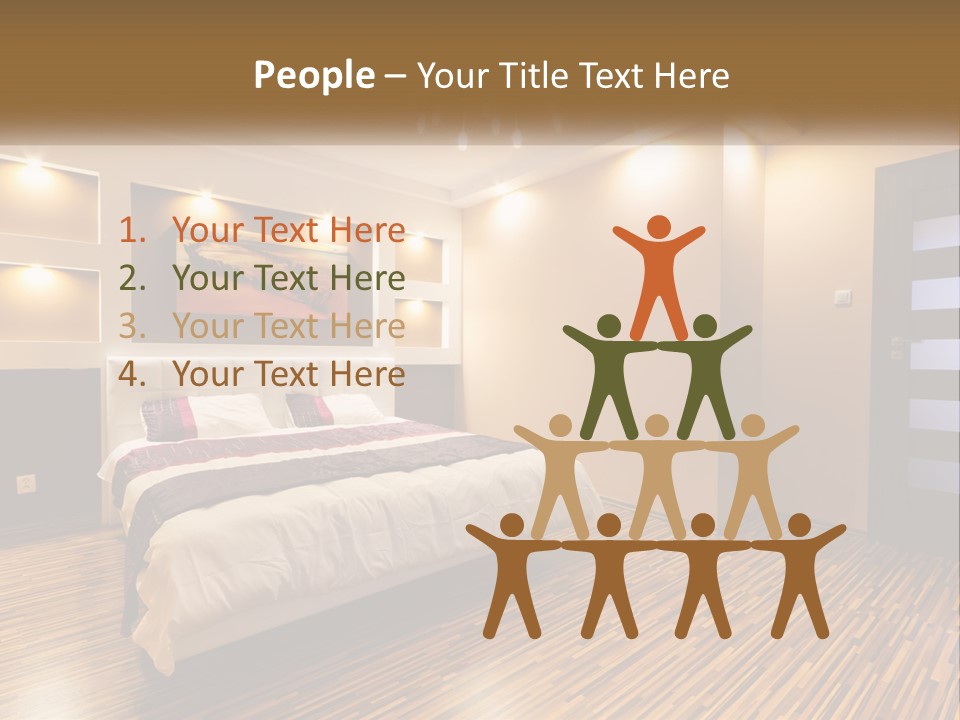 A Bedroom With A Bed And A Chandelier PowerPoint Template