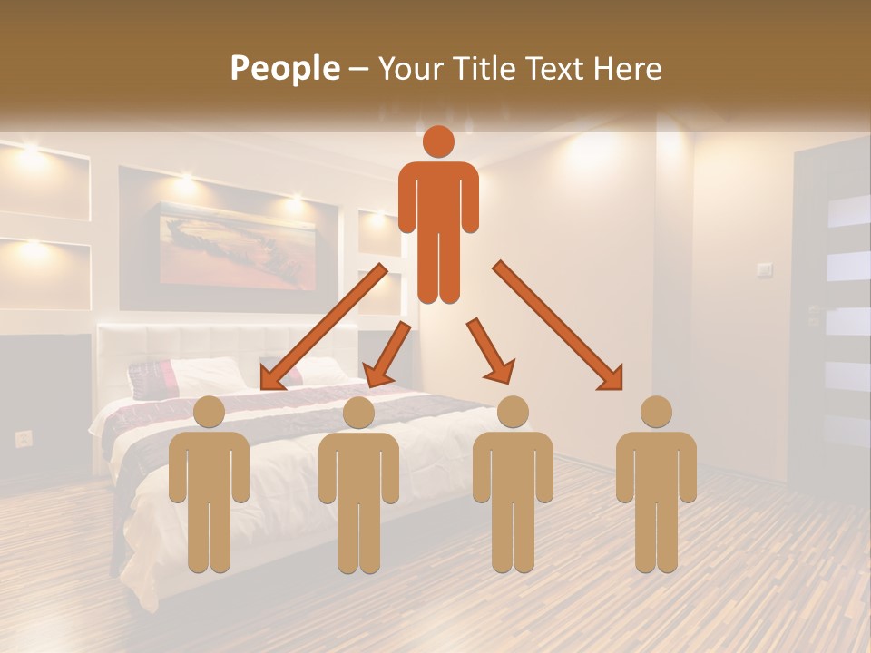 A Bedroom With A Bed And A Chandelier PowerPoint Template