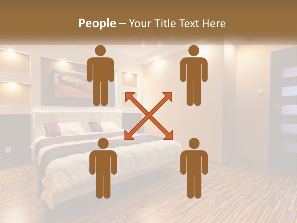 A Bedroom With A Bed And A Chandelier PowerPoint Template