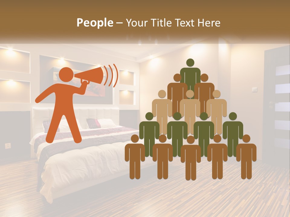 A Bedroom With A Bed And A Chandelier PowerPoint Template