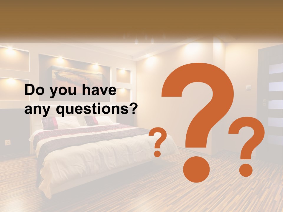 A Bedroom With A Bed And A Chandelier PowerPoint Template