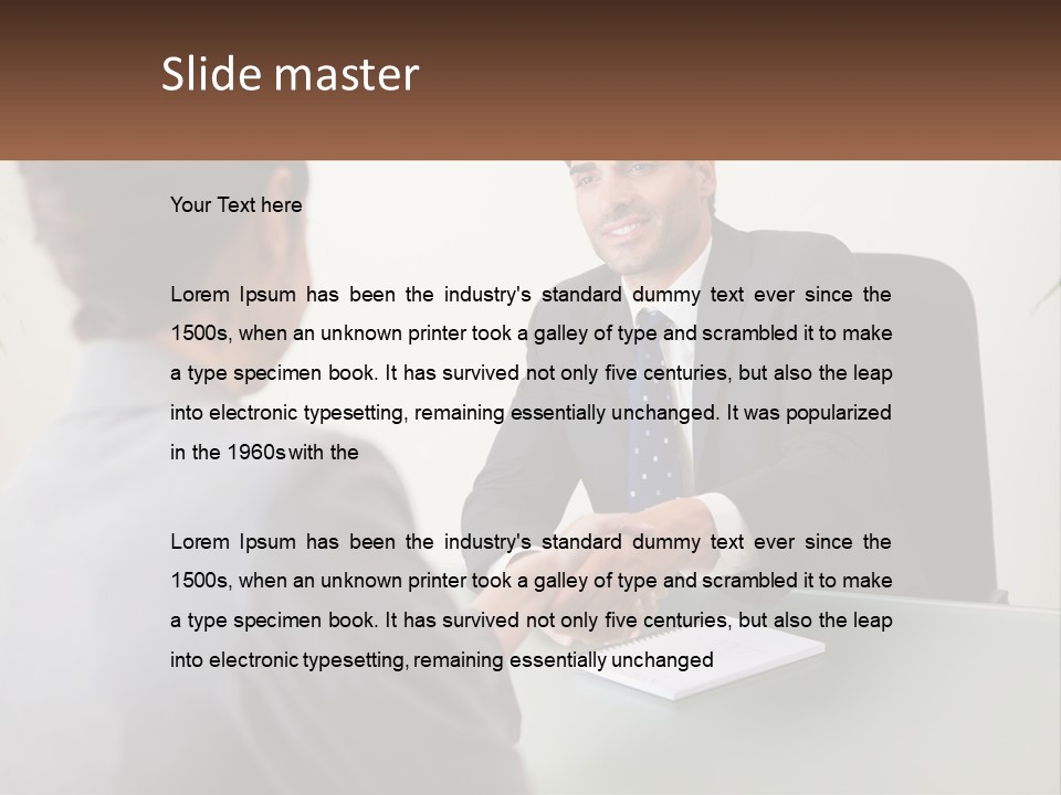 A Man Shaking Hands With A Woman At A Desk PowerPoint Template