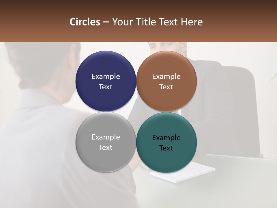 A Man Shaking Hands With A Woman At A Desk PowerPoint Template