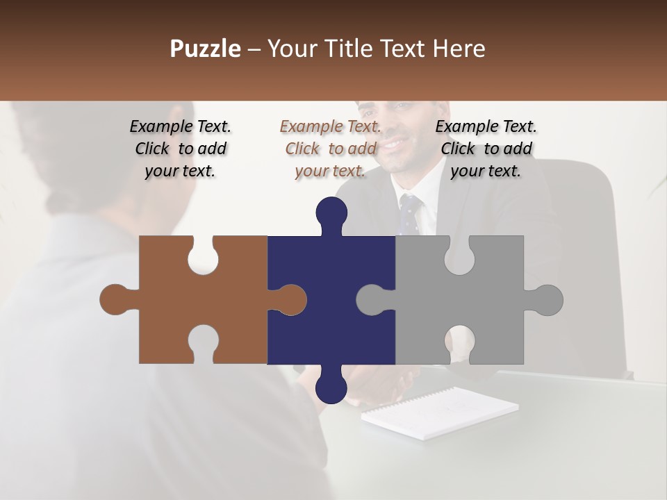 A Man Shaking Hands With A Woman At A Desk PowerPoint Template