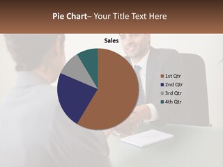 A Man Shaking Hands With A Woman At A Desk PowerPoint Template
