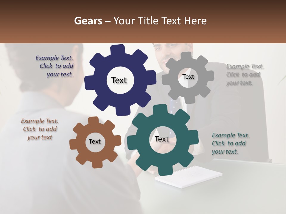 A Man Shaking Hands With A Woman At A Desk PowerPoint Template