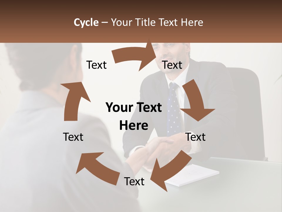 A Man Shaking Hands With A Woman At A Desk PowerPoint Template