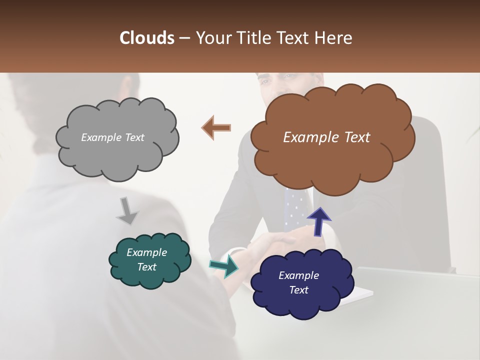 A Man Shaking Hands With A Woman At A Desk PowerPoint Template