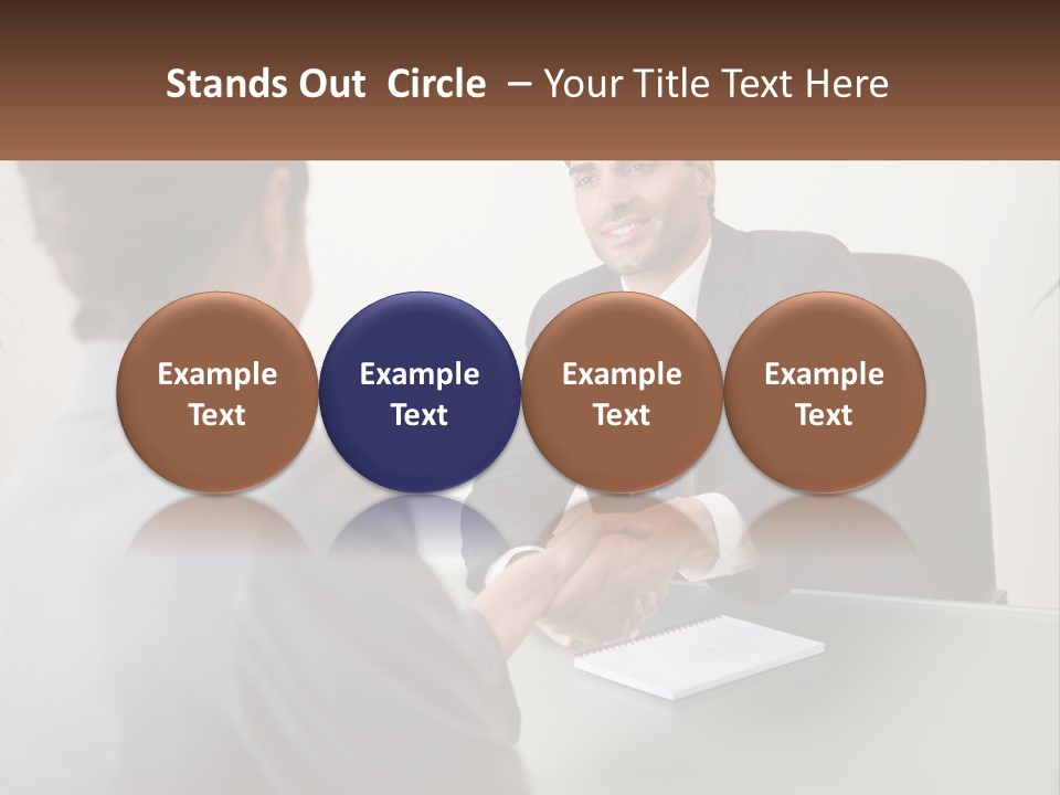 A Man Shaking Hands With A Woman At A Desk PowerPoint Template