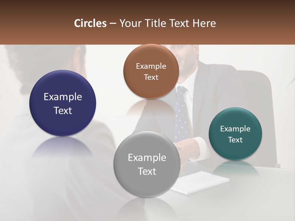 A Man Shaking Hands With A Woman At A Desk PowerPoint Template