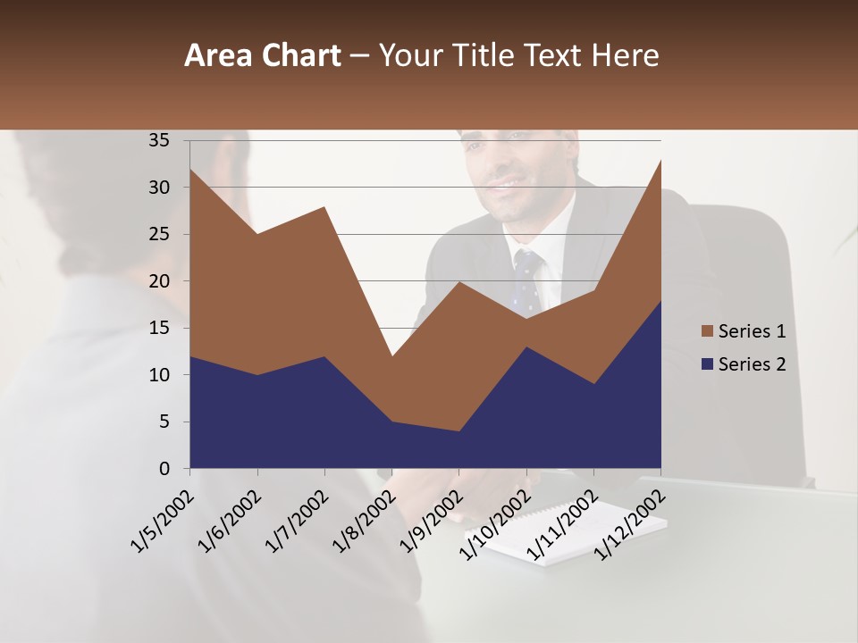 A Man Shaking Hands With A Woman At A Desk PowerPoint Template