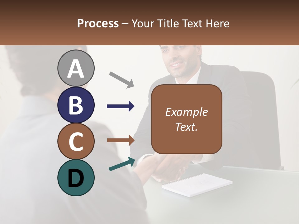 A Man Shaking Hands With A Woman At A Desk PowerPoint Template
