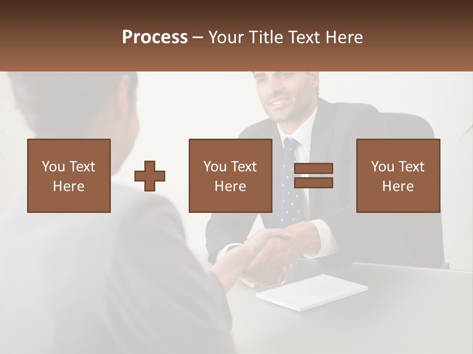 A Man Shaking Hands With A Woman At A Desk PowerPoint Template