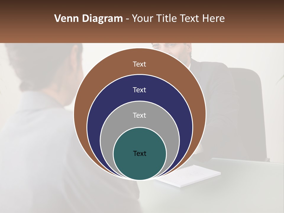 A Man Shaking Hands With A Woman At A Desk PowerPoint Template