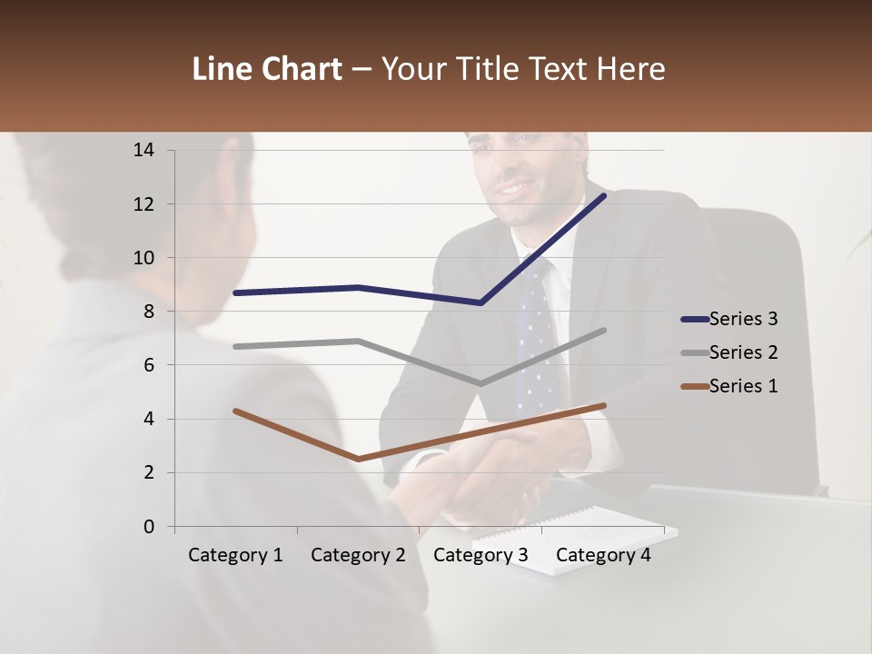 A Man Shaking Hands With A Woman At A Desk PowerPoint Template
