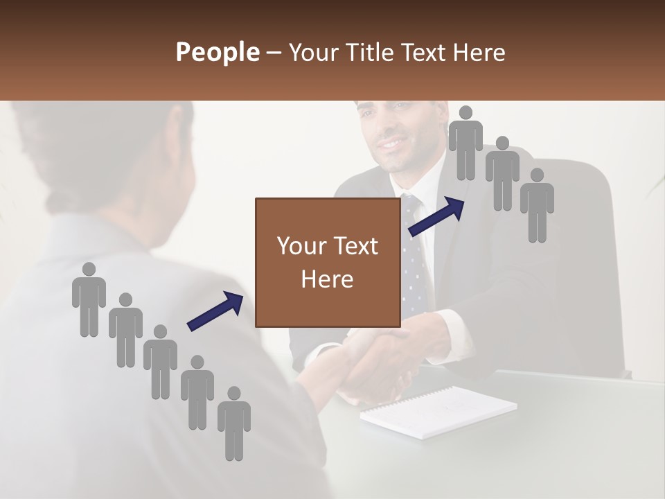 A Man Shaking Hands With A Woman At A Desk PowerPoint Template