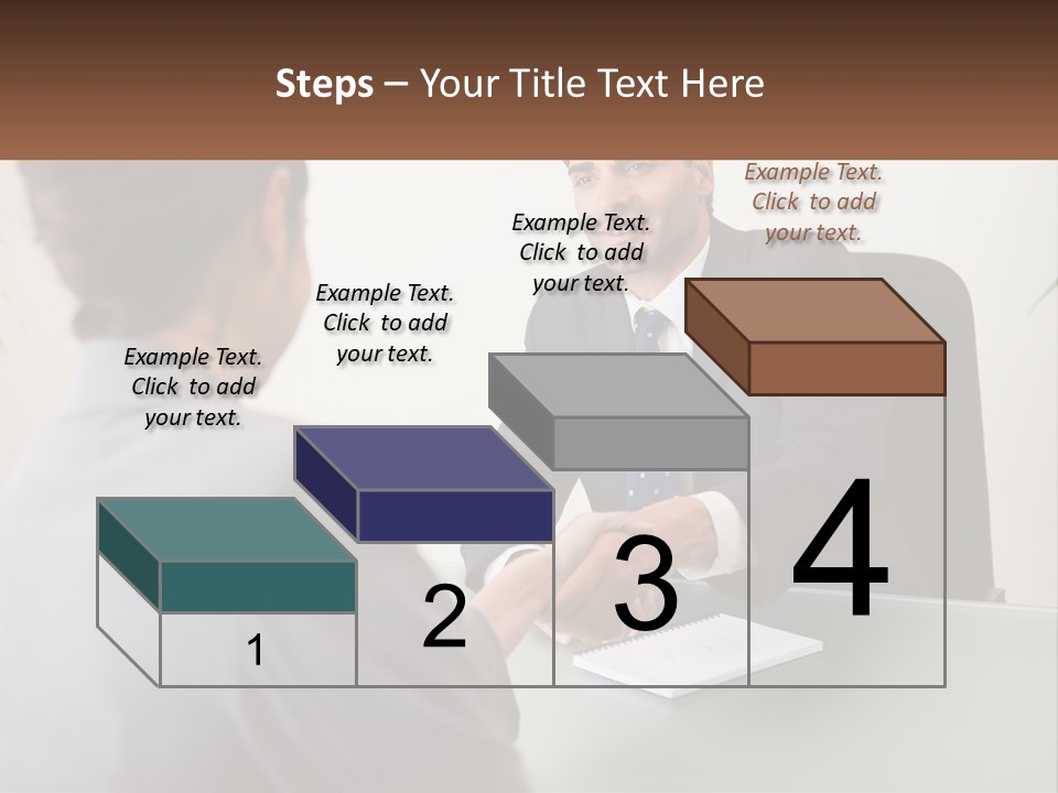 A Man Shaking Hands With A Woman At A Desk PowerPoint Template