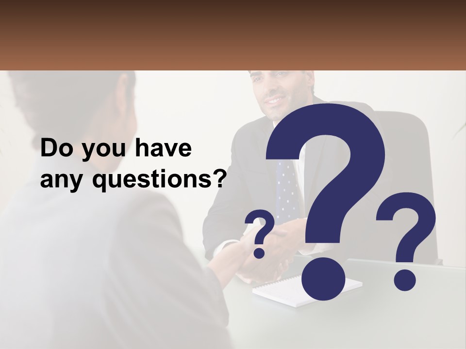 A Man Shaking Hands With A Woman At A Desk PowerPoint Template