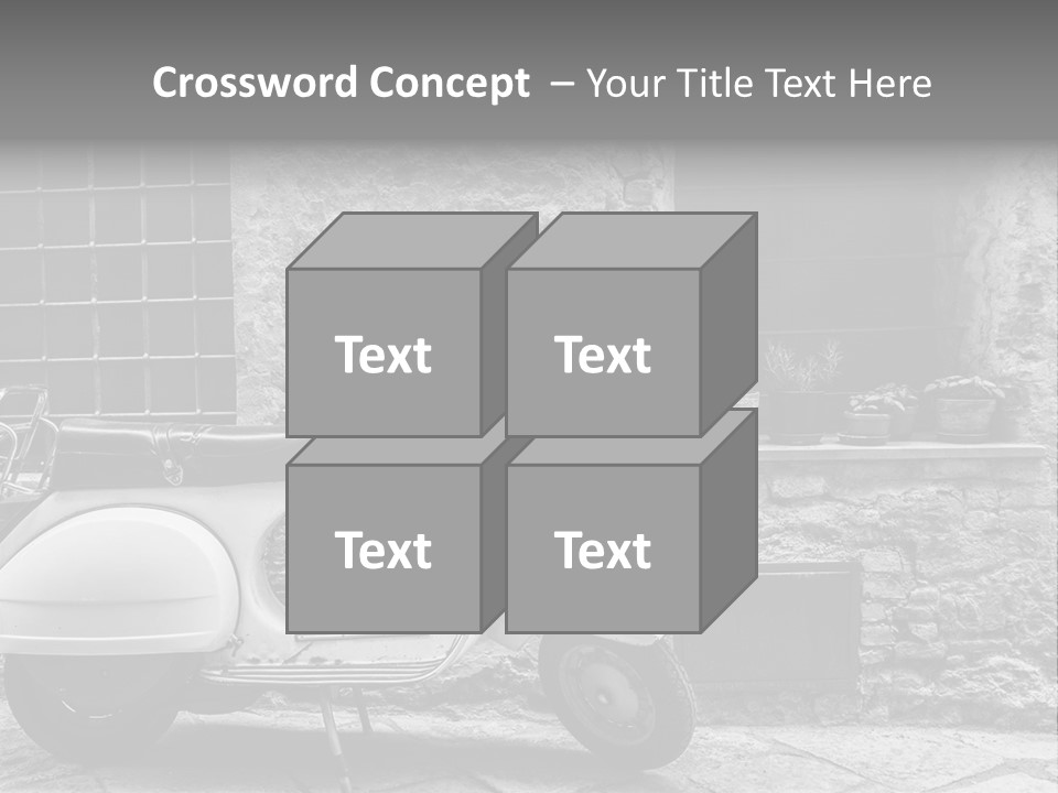 A Motor Scooter Parked In Front Of A Stone Building PowerPoint Template