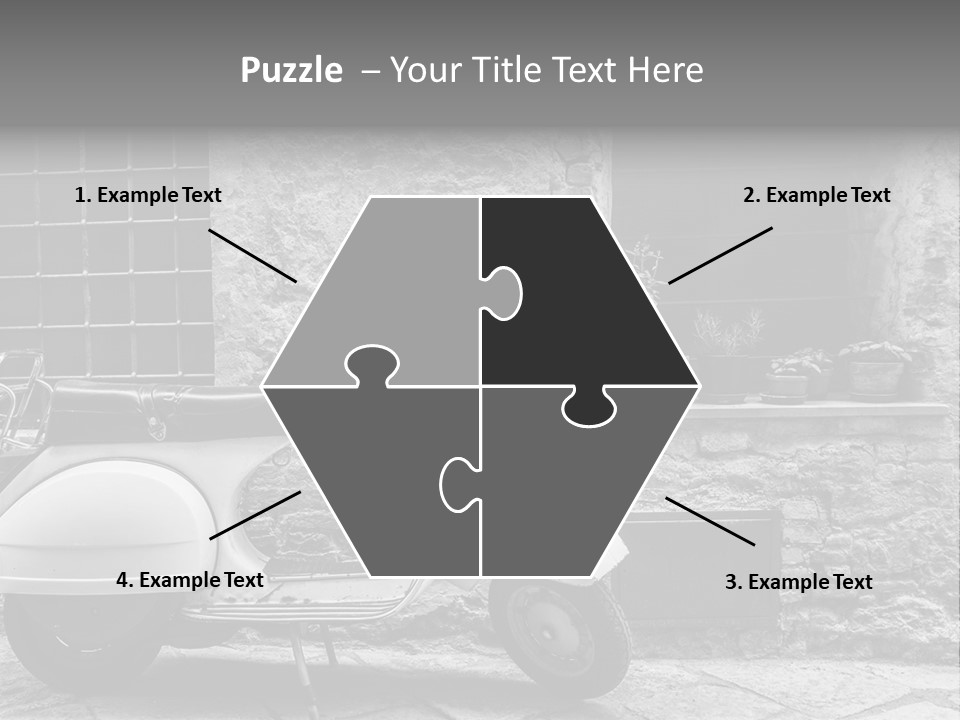 A Motor Scooter Parked In Front Of A Stone Building PowerPoint Template