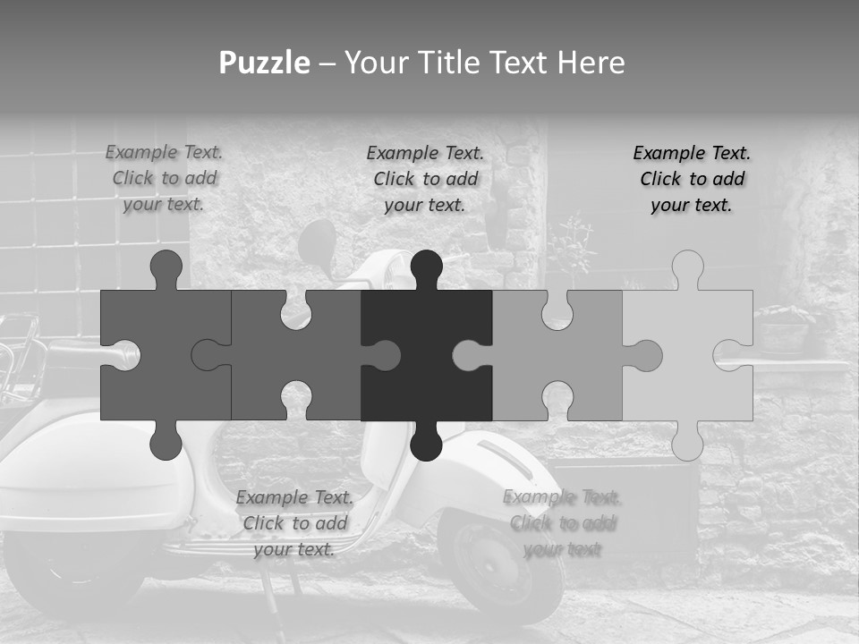 A Motor Scooter Parked In Front Of A Stone Building PowerPoint Template