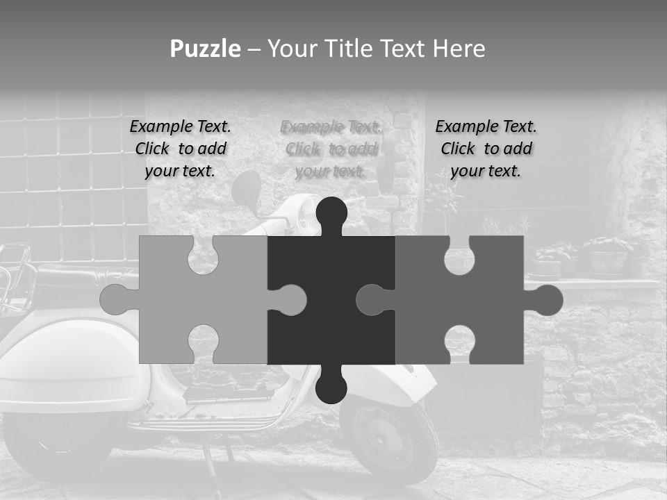 A Motor Scooter Parked In Front Of A Stone Building PowerPoint Template