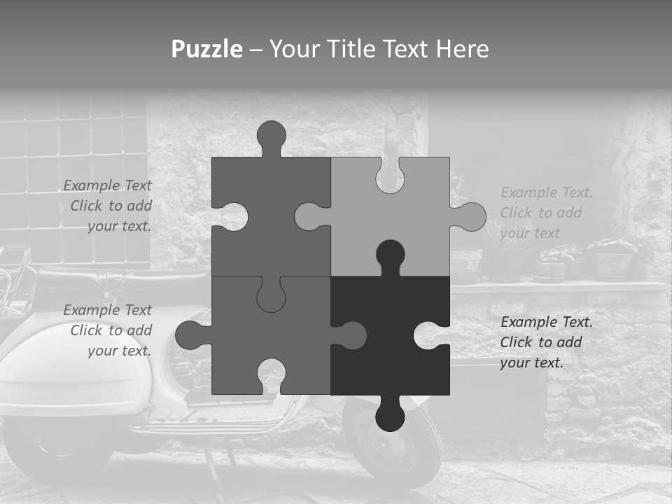 A Motor Scooter Parked In Front Of A Stone Building PowerPoint Template