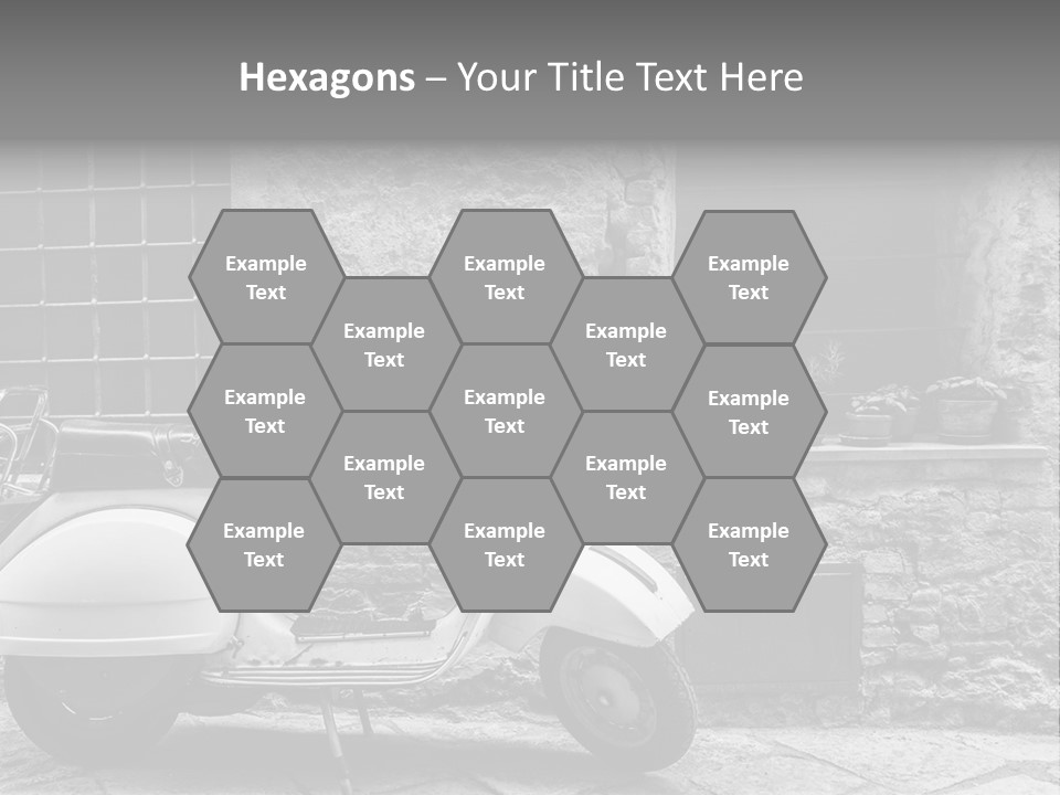 A Motor Scooter Parked In Front Of A Stone Building PowerPoint Template