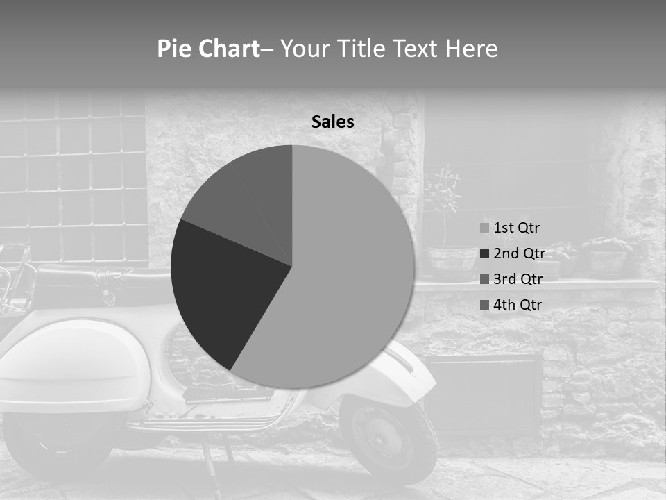 A Motor Scooter Parked In Front Of A Stone Building PowerPoint Template