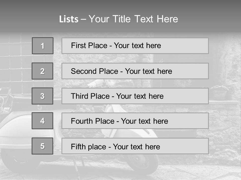 A Motor Scooter Parked In Front Of A Stone Building PowerPoint Template