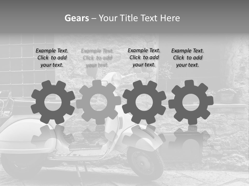 A Motor Scooter Parked In Front Of A Stone Building PowerPoint Template