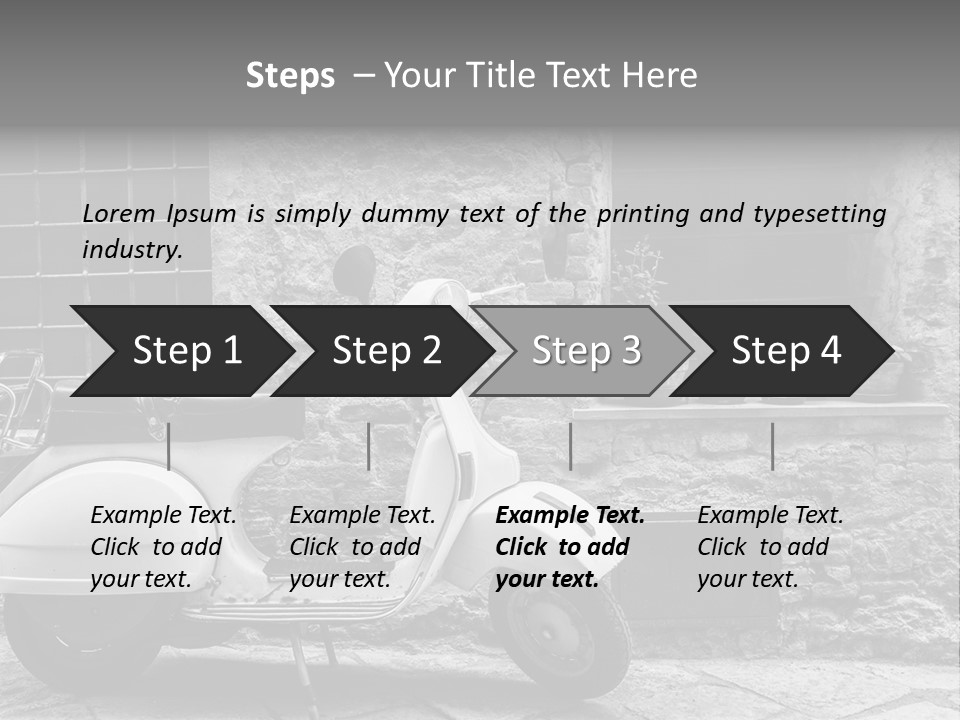 A Motor Scooter Parked In Front Of A Stone Building PowerPoint Template